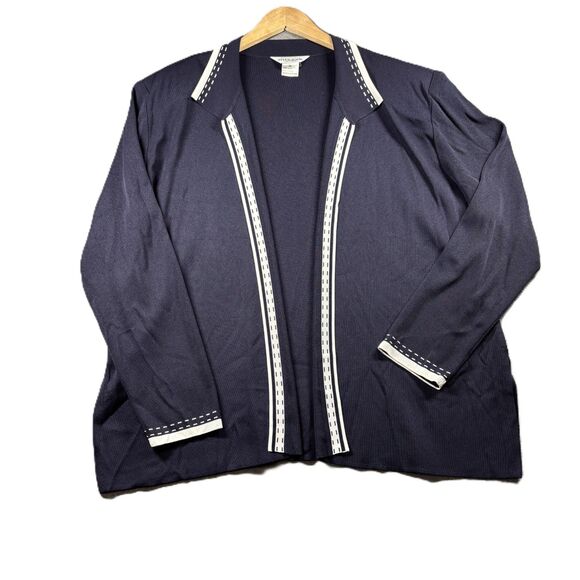 Exclusively Misook Women Vintage Cardigan Open Front Navy White Size 3X I211 - Picture 1 of 9